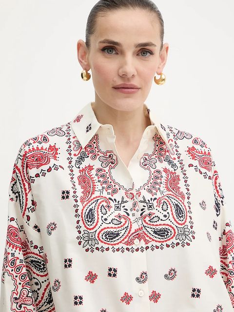 Weekend Max Mara koszula bawełniana ADDA damska kolor beżowy relaxed z kołnierzykiem klasycznym 2525116021600