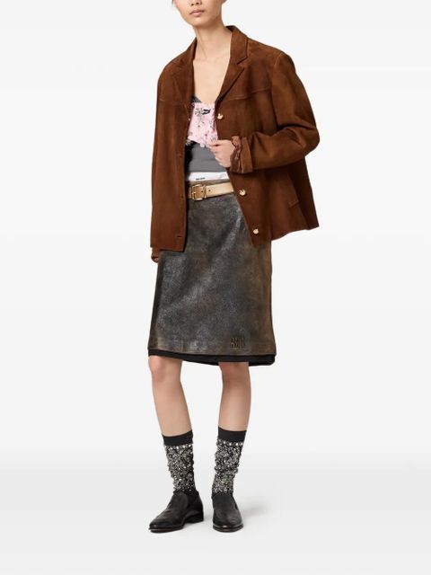 Miu Miu Waxed suede leather blouson jacket - Brown - zdjęcie produktu nr 2