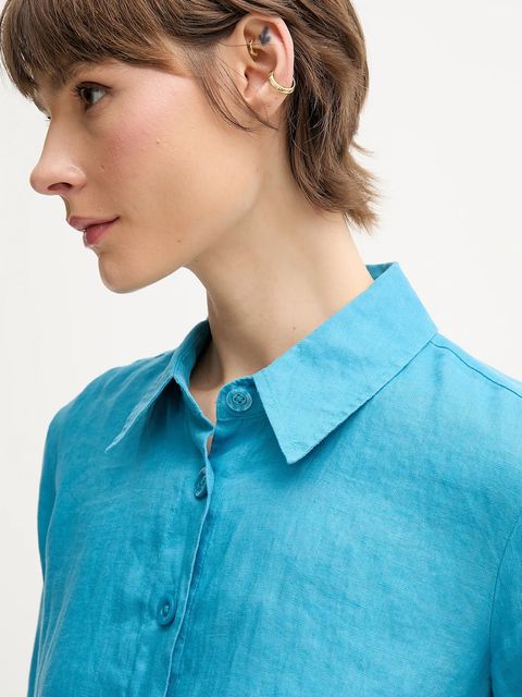 United Colors of Benetton koszula lniana kolor niebieski regular z kołnierzykiem klasycznym