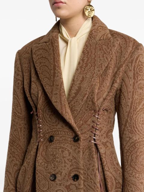 ETRO paisley lace-up wool coat - Brown