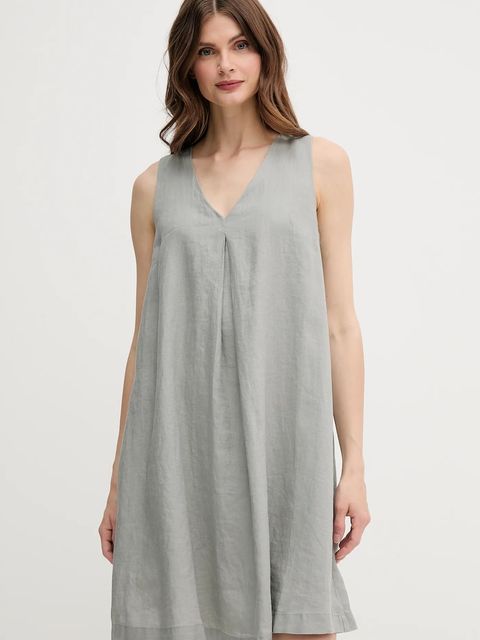 United Colors of Benetton sukienka lniana kolor szary mini rozkloszowana 4AGHDV0AX - zdjęcie produktu nr 1