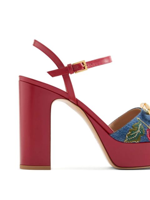 Valentino Garavani 115mm Cherryfic-embroidery VLogo-signature platform sandals - Blue