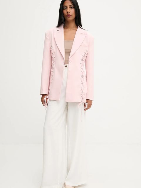 Answear Lab marynarka kolor różowy jednorzędowa gładka