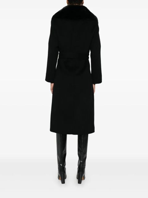 Maje faux-fur-collar belted coat - Black