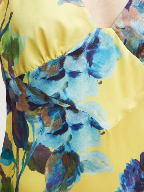 Bardot sukienka kolor żółty maxi rozkloszowana 58466DB3