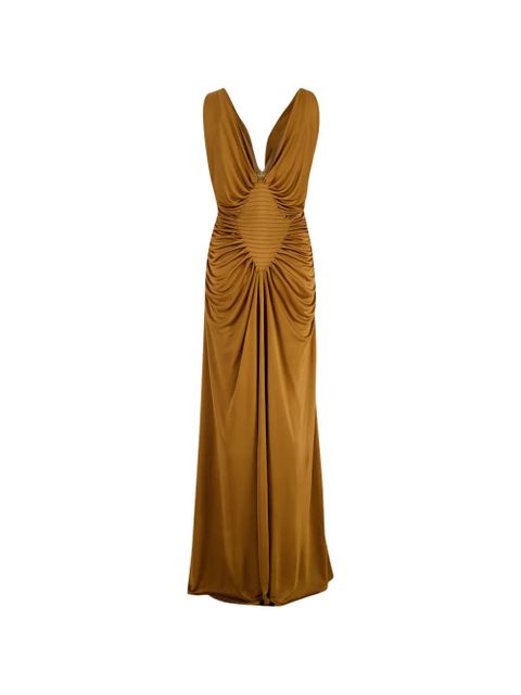 Versace pleated V-neck gown - Brown - zdjęcie produktu nr 2