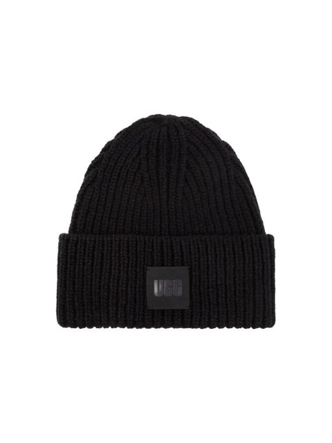 UGG logo-patch ribbed beanie - Black