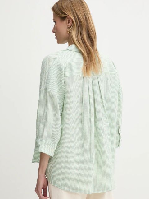 Tommy Hilfiger koszula lniana damska kolor zielony relaxed z kołnierzykiem klasycznym WW0WW46169