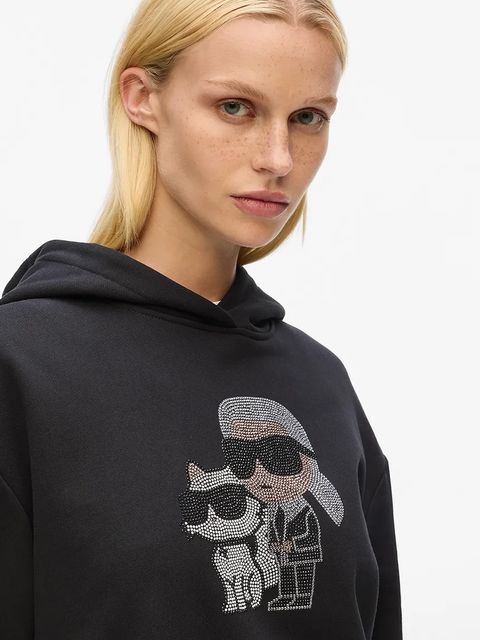 Karl Lagerfeld bluza bawełniana IKON damska kolor czarny z kapturem z aplikacją A4W20070