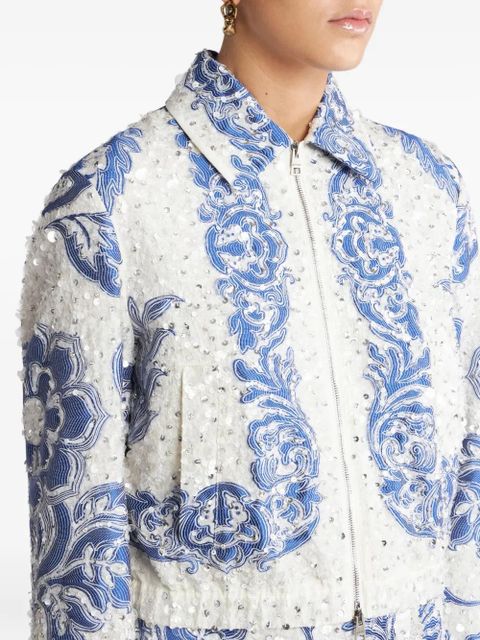 ETRO sequin-embellished cropped bomber jacket - White