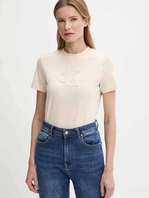 Calvin Klein Jeans t-shirt bawełniany damski kolor beżowy J20J225256 - zdjęcie produktu nr 1