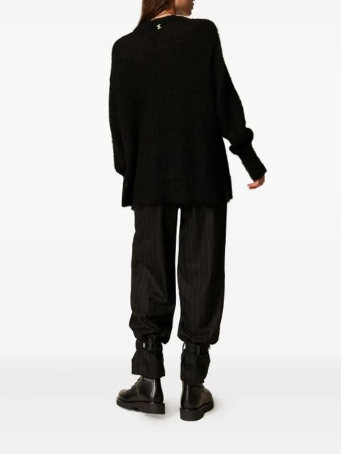 TWINSET pinstripe cuff-strap trousers - Black