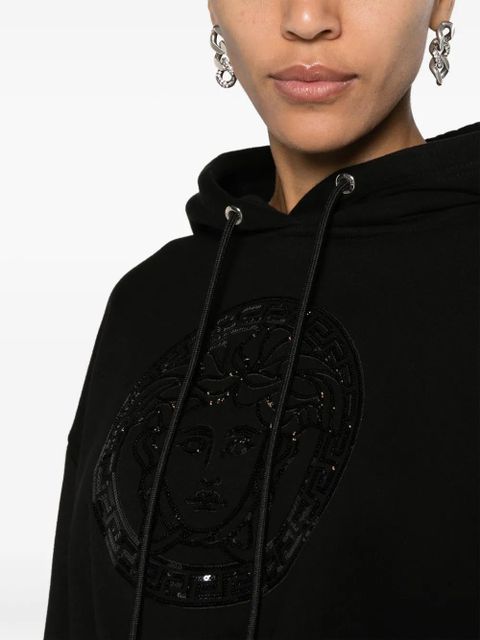 Versace Medusa Head-embellished cropped hoodie - Black