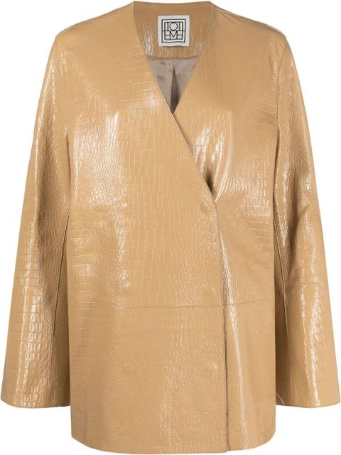 TOTEME crocodile-embossed single-breasted blazer - Neutrals