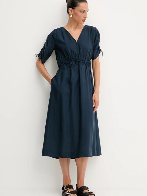 BOSS Orange sukienka kolor granatowy midi rozkloszowana