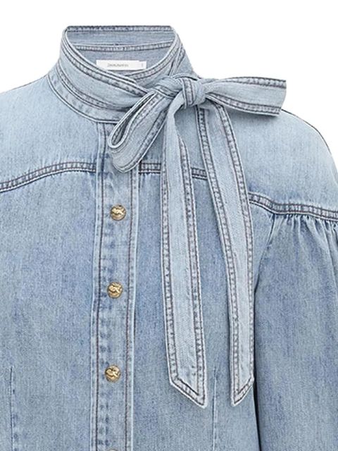 ZIMMERMANN balloon-sleeve tie-neck shirt - Blue