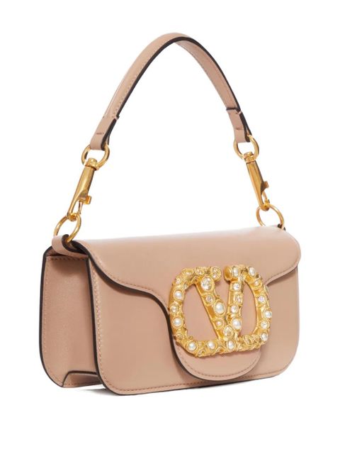 Valentino Garavani VLogo pearl-embellished leather shoulder bag - Neutrals