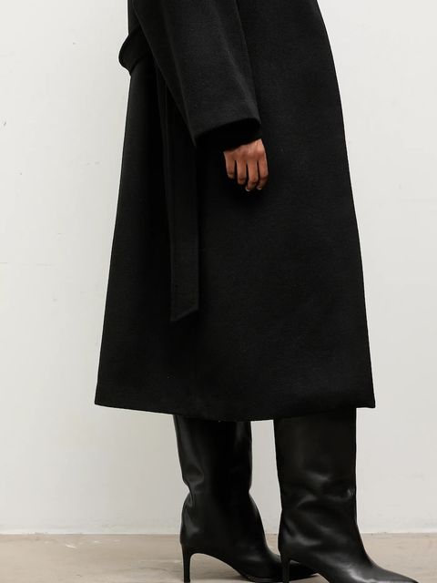 Answear.LAB płaszcz wełniany kolor czarny przejściowy dwurzędowy