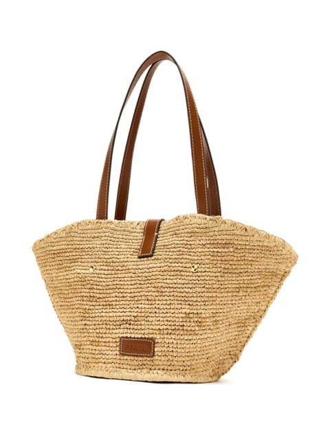 STAUD leather-trimmed raffia tote bag - Neutrals - zdjęcie produktu nr 2