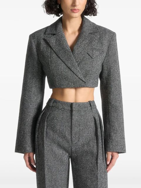 Manière De Voir herringbone wide-shoulder cropped blazer - Grey - zdjęcie produktu nr 1