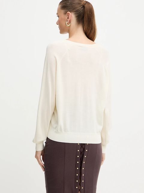 Elisabetta Franchi sweter z dodatkiem wełny damski kolor beżowy lekki MK34S57E2 - zdjęcie produktu nr 2