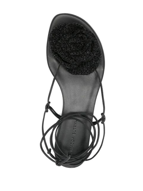 Magda Butrym crochet-floral-appliqué sandals - Black