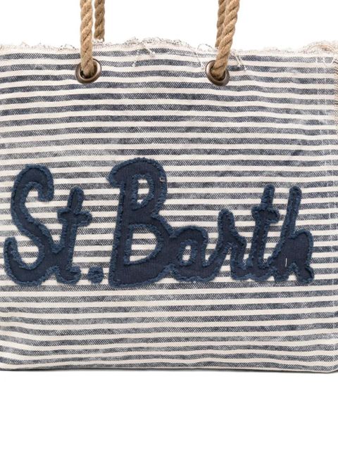 MC2 Saint Barth Beach Bag Patch striped frayed-edge beach bag - Neutrals