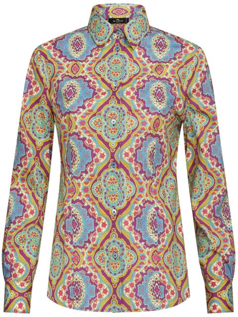 ETRO graphic-print cotton-blend shirt - Blue - zdjęcie produktu nr 1