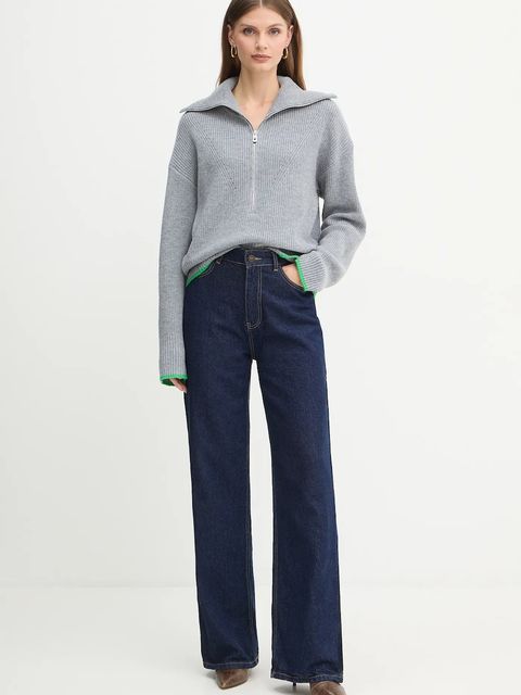 Pinko sweter z dodatkiem wełny damski kolor szary z półgolfem 105448 A2Q9