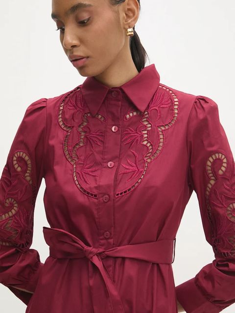 Answear Lab sukienka bawełniana kolor bordowy midi rozkloszowana - zdjęcie produktu nr 2