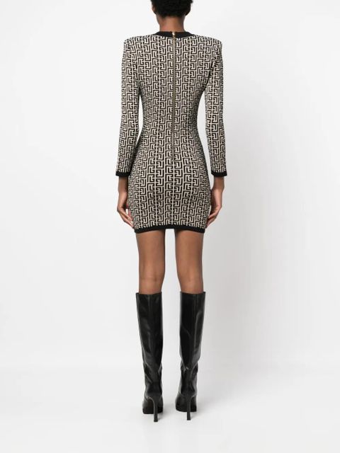 Balmain monogram-print wool-blend dress - Neutrals