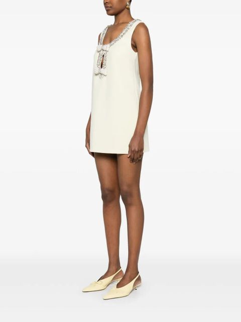 Self-Portrait crepe bow-detail mini dress - Yellow