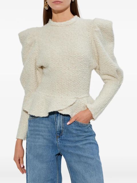 ISABEL MARANT Giamili ruffled-hem puff-sleeve top - Neutrals