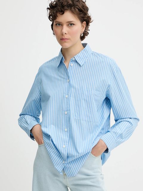 Marc O'Polo koszula bawełniana damska kolor niebieski relaxed z kołnierzykiem klasycznym 5000005494