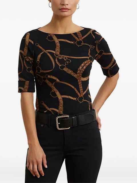 Lauren Ralph Lauren belting-print boat-neck T-shirt - Black - zdjęcie produktu nr 1