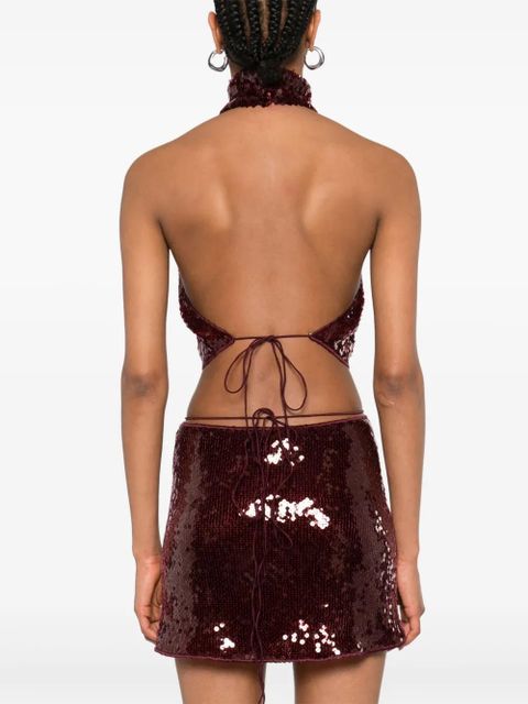 Oséree Marylin sequin halterneck crop top - Red