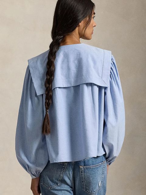 Polo Ralph Lauren koszula bawełniana damskie kolor niebieski relaxed z kołnierzykiem klasycznym 211A96165