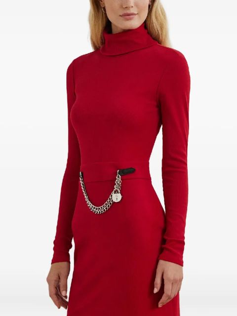Lauren Ralph Lauren turtleneck chain-trim midi dress - Red