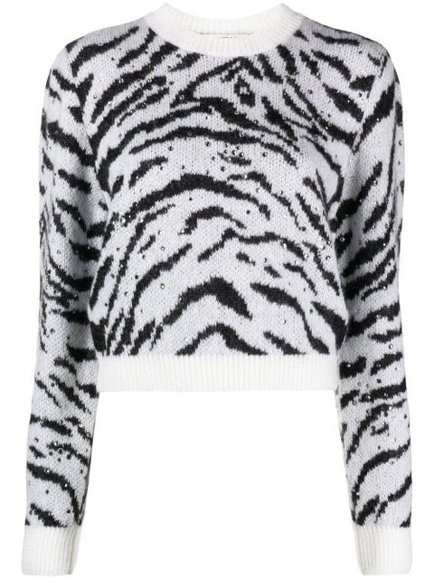 Alessandra Rich zebra intarsia knitted sweater - White - zdjęcie produktu nr 1