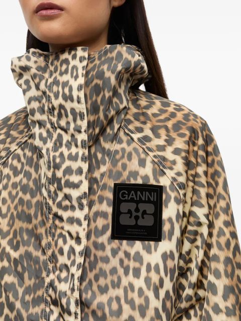 GANNI leopard-print hooded jacket - Neutrals