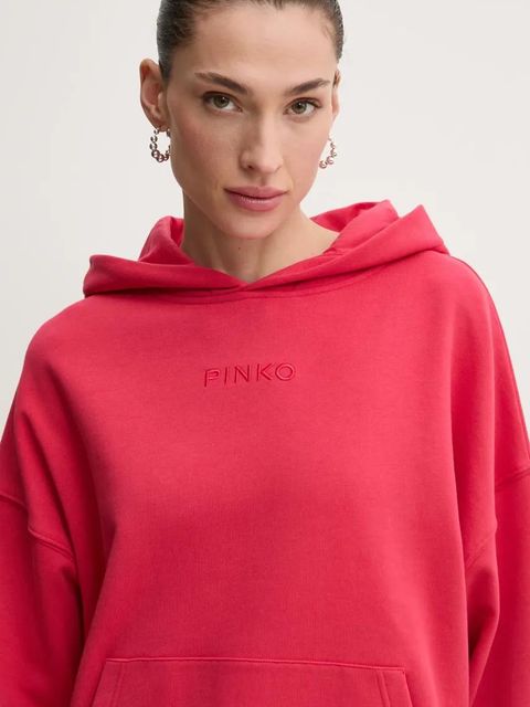Pinko bluza bawełniana damska kolor czerwony z kapturem z aplikacją 104623 A2F9
