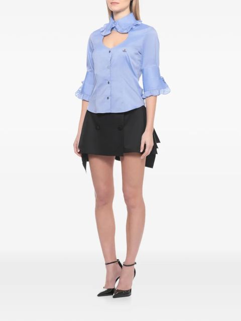Vivienne Westwood ruffled-detail logo-embroidered shirt - Blue