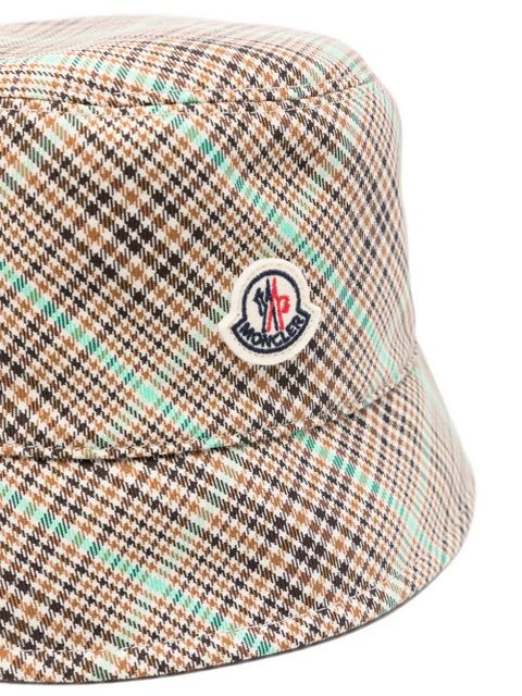 Moncler plaid logo patch hat - Neutrals