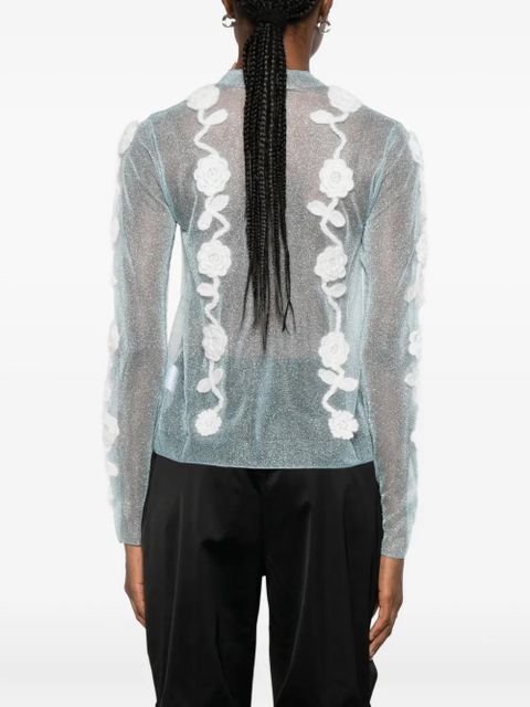 GANNI floral-appliqué blouse - Blue