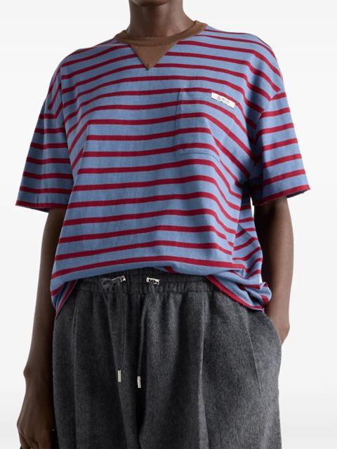 Prada striped-pattern patch-pocket T-shirt - Blue