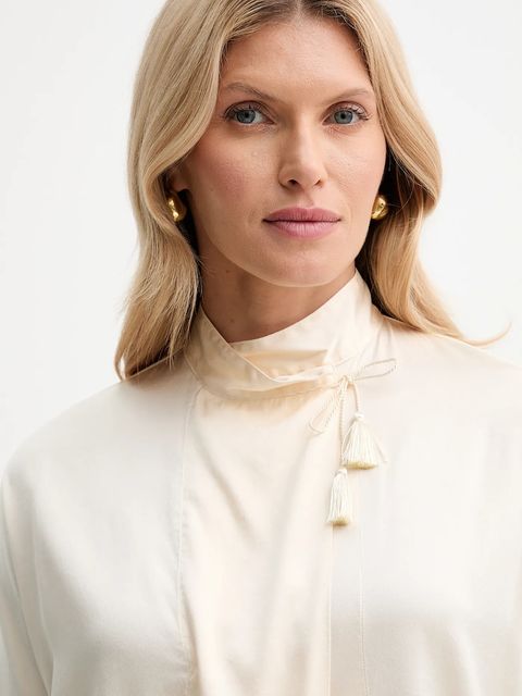 Forte Forte koszula jedwabna damska kolor beżowy relaxed z wiązanym dekoltem 14076.my.shirt