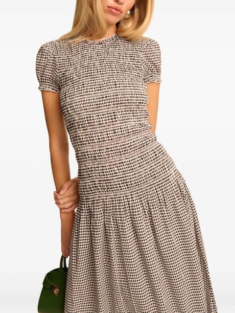 Reformation gingham smocked dress - Neutrals