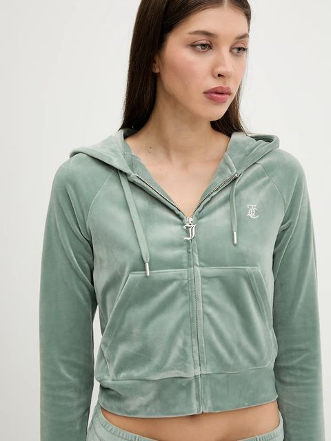 Juicy Couture bluza damska kolor zielony z kapturem z aplikacją JCWA122001