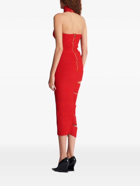 Balmain cut-out knitted skirt - Red