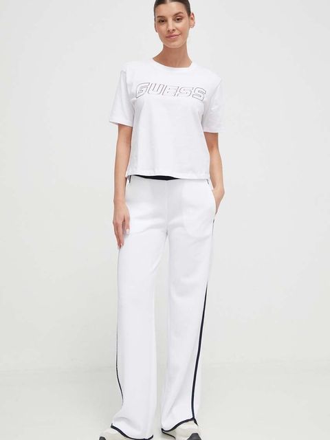 Guess spodnie dresowe MYLAH kolor biały gładkie V4GB02 KBFB2